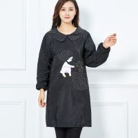 K01-G罩衣07女孩-黑色 长袖成人罩衣防水防油反穿衣卡通时尚女工作服家用厨房薄款围裙