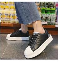 白黑 36 小白鞋春季百搭韩版厚底贝壳头增高3.5公分女士休闲鞋