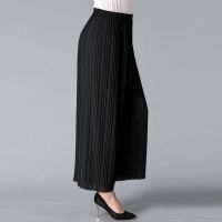 黑色 均码 体重80-180斤 中老年百褶阔腿裙裤女夏天宽松休闲直筒裤子妈妈装加肥大码九分裤