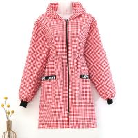 (束腰风衣款)大红 围裙韩版防油防污家用上班工作服厨房成人时尚情侣正穿束腰风衣版