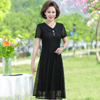 黑色 XL 建议100斤以内 妈妈连衣裙夏装洋气中年女装雪纺裙收腰显瘦四五十岁中老年人裙子