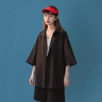 黑色 S 关注店铺+收藏商品=优先发货 白色衬衫女超仙洋气盐系设计感小众慵懒风夏防晒五分短袖衬衣外套