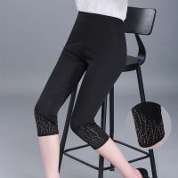 黑色[烫钻款] XL 90-110斤 妈妈裤子夏季薄款七分裤大码中老年女裤夏装老年人宽松高腰奶奶裤