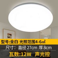 全白27cm声控12W 感应灯led过道灯雷达家用灯泡吸顶灯走廊灯楼道灯楼梯声控灯