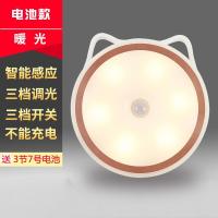 电池款(暖光)无磁铁-送3节7号电池 led无线人体感应灯小夜灯家用充电式智能声控卫生间过道起夜壁灯