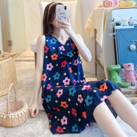 深蓝小花 5108背心睡裙 均码 80-145斤以内可穿 睡裙女士夏季性感棉绸薄款中长裙无袖背心连衣裙睡衣可外穿背心裙