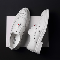 16126白色 38 商务正装皮鞋白色男士布洛克休闲鞋子夏季青年韩版透气男鞋百搭潮