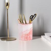粉色 几何大理石纹笔筒桶少女心大容量陶瓷化妆刷收纳筒眼线眉笔收纳桶