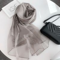 浅灰[金丝边] 桑蚕丝丝巾高档真丝丝巾长款真丝羊毛绣花围巾四季披肩女士