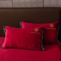刺绣枕套-酒红 48x74cm[一只装] 高档枕套加厚保暖绒枕套冬季法兰绒枕头套单人双人珊瑚绒水晶绒枕