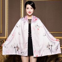 步步-生莲 175*52CM 杭州丝绸围巾女四季款丝巾双层纽扣披肩外套长款百搭旗袍宴会礼服