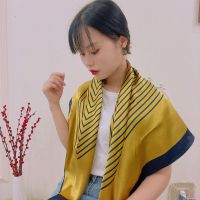 A01-黑黄条纹 杭州丝绸方丝巾女大方巾纱巾正方形春秋冬季围巾沙滩巾防晒披肩