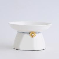 高脚盘碗纯白色1个 猫碗猫盆陶瓷碗保护颈椎猫粮碗宠物喝水碗高脚饭碗猫咪碗狗碗可爱