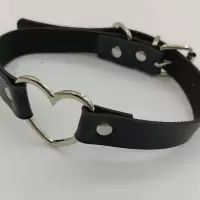 桃心黑色项圈 小仙女铃铛项圈萝莉女仆牵引绳皮革二次元项圈桃心猫头多款式项圈