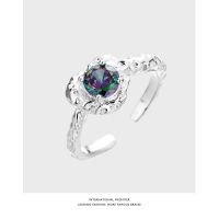 爱心镭射可调节戒指 戒指镭射锆石小众设计爱心个性夸张ins冷淡风潮酷学生女食指戒