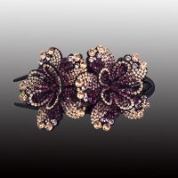 槟紫色 夹子头饰后脑勺韩式发夹水钻双花鸭嘴夹花朵盘发成人发饰发卡女
