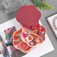 粉色 可旋转带盖带镜子首饰盒[2层] 手饰品盒多层首饰盒大容量耳钉耳环项链塑料收纳旋转便携首饰盒女