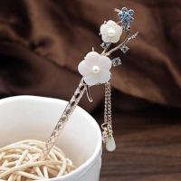 贝壳蓝色 寻簪记手工复古古典发簪簪子发钗头饰汉服旗袍配饰粉贝花杏花