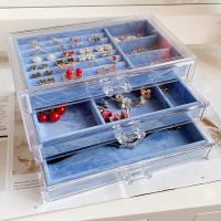 宝蓝色A款首饰盒 24*15*10 亚克力首饰盒透明收纳盒饰品项链耳钉耳饰耳环架防尘大容量首饰盒