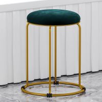 [钛金色四腿绒布]墨绿色 北欧凳子可叠放客厅高板凳成人家用简约现代加厚圆凳矮凳餐桌椅子