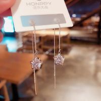 银色-五角星 韩国简约时尚锆石五星长款流苏耳线女气质星情守护五角星耳环耳饰