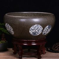 复古 小号裸缸24外径12高度 景德镇陶瓷鱼缸碗莲睡莲盆荷花缸大号乌龟养鱼盆家用招财摆件创意