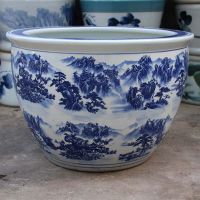 A款[直径42cm]山水 青花陶瓷鱼缸1米特大水缸瓷缸睡莲盆大荷花缸碗莲缸乌龟缸