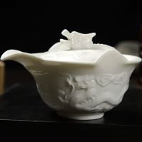 浮雕龙手抓壶 白瓷三才泡茶碗盖碗茶杯子手抓壶防烫伤功夫茶具套装泡茶杯敬茶碗