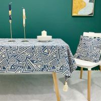 艺术三角-蓝色 30*60cm 防水长方形茶几餐桌布布艺防油防烫餐桌垫椭圆形饭桌桌布日式台布