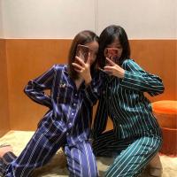 S 仿真丝睡衣秋冬款野兽派蔡徐坤同款小奶狗款长袖简约睡衣宿舍睡衣