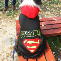 黑红拼接 2XL 狗狗衣服秋冬款加绒中厚中大型犬超人卫衣连帽两脚柯基金毛萨摩耶