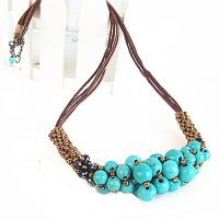 蓝色 手链 民族风耳环项链套装女潮三件套复古锁骨项圈短款个性百搭脖子饰品