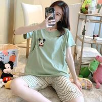 米奇短袖 M码 薄款三件套产后哺乳衣月子服春秋外出怀孕期棉质孕妇睡衣秋冬喂奶