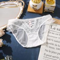 白 色 均码(80-120斤) 宫廷复古风低腰镂空交叉网纱木耳边性感蕾丝内裤女情趣半透女内裤