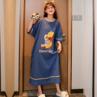 BJR-YNE-3801 2XL 睡裙女夏长款过膝公主风棉短袖睡衣女春夏季高档女士连衣裙