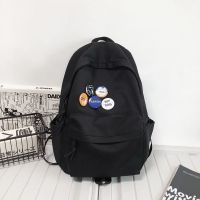 黑色[收藏优先发货] 书包不带挂件[徽章可拆卸] 书包男韩版潮流大学生校园简约背包女初高中生大容量ins双肩包男