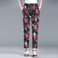 01款 大红花 XL建议90-110斤 夏季中老年女裤休闲裤高腰弹力妈妈裤子印花直筒裤大码老年花裤子