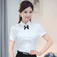 白色[短袖明扣] S 80斤-95斤 春季上衣春秋款白衬衫女长袖白色衬衣短袖学生韩版宽松职业工作服
