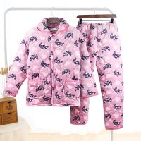幸福人生 L 80-105斤/1.5-1.58米 冬季睡衣女冬加厚加绒法兰绒可外穿家居服女学生夹棉睡衣保暖套装