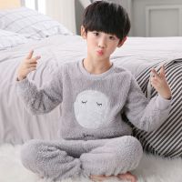 羊羔绒灰色猫头鹰 90码儿童 儿童睡衣女童秋冬珊瑚绒加厚法兰绒韩版可爱中大童亲子家居服套装