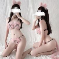 粉 发箍+颈环+文胸+T裤+尾巴 均码 半乳内衣性感可爱JK猫咪COS床上套装