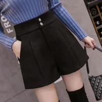 黑色 S 毛呢短裤女秋冬季韩版学生休闲a字阔腿宽松显瘦高腰外穿呢子靴裤