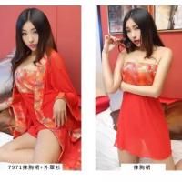 抹胸裙+丁字裤 适合[适合80-180斤] 大码性感古装肚兜绣花睡裙古代睡衣寝服女式复古风汉服宫廷服套装