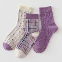 组合1共3双 3/6双袜子女中筒袜ins秋冬可爱日系复古长袜子女学生韩版潮长筒袜