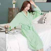 薄荷绿 L[80-120斤] 秋冬季法兰绒睡袍男女加厚加大珊瑚绒情侣长袖浴袍睡衣家居服浴衣