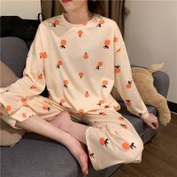 [CX-黄桔子] XL [体重115-135斤] 睡衣女士春秋款长袖秋冬季韩版可爱学生可外穿大码家居服夏季套装