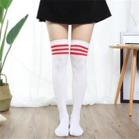 过膝-白底三条红 均码(买2送1) 粉色过膝袜子女长袜长筒腿高筒韩国日系学生中筒夏季薄学院风韩版