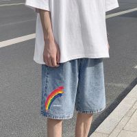彩虹(腰带款) S 夏季牛仔短裤男潮牌ins宽松直筒五分裤潮流帅气百搭大码休闲中裤