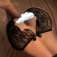 黑色[保密发货] 均码:80-110斤 小心机性感镂空内衣透视蕾丝开档免脱蝴蝶结三角裤丁字裤情趣内裤