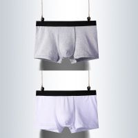 棉质2条装(浅灰+白) M 90-110斤 男士内裤男平角裤子冰丝透气无痕大码夏季性感男生四角男短裤头潮